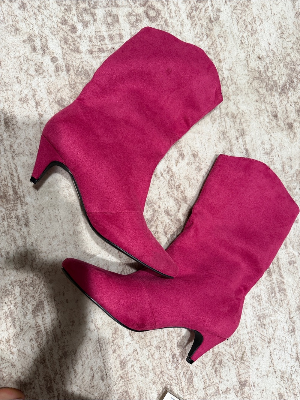 Zara Magenta Pointed-Toe Mid-Heel Boots